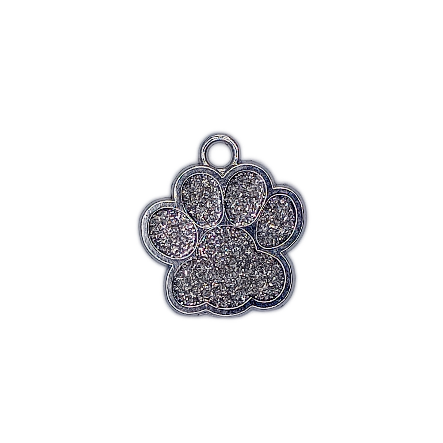 Silver Colored Glitter Paw Pet Tag (1 inch)