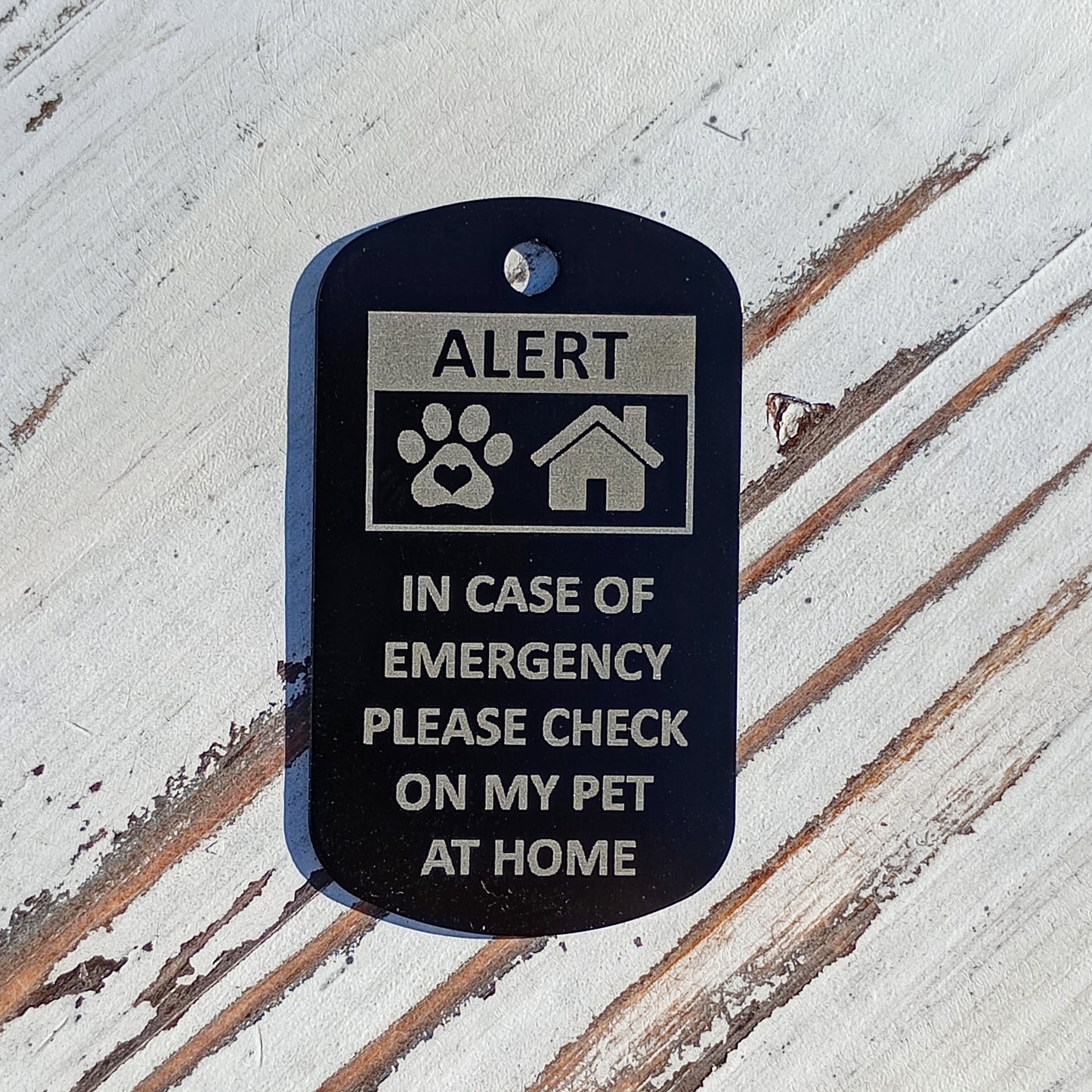 Black Military Style "Please Check On My Pet" Tag