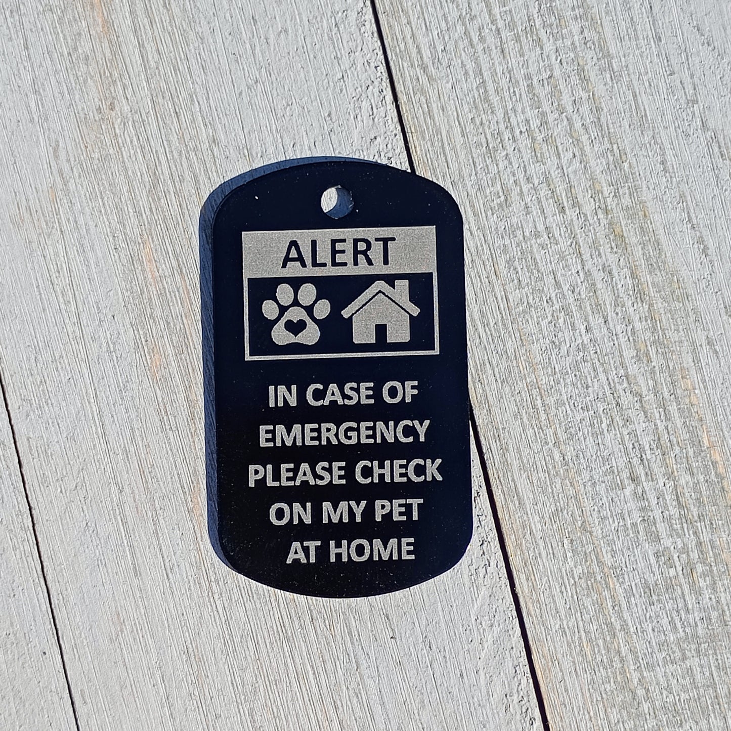 Black Military Style "Please Check On My Pet" Tag