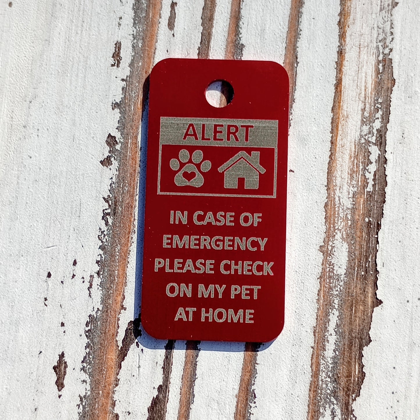 Red Rectangular "Please Check On My Pet" Tag