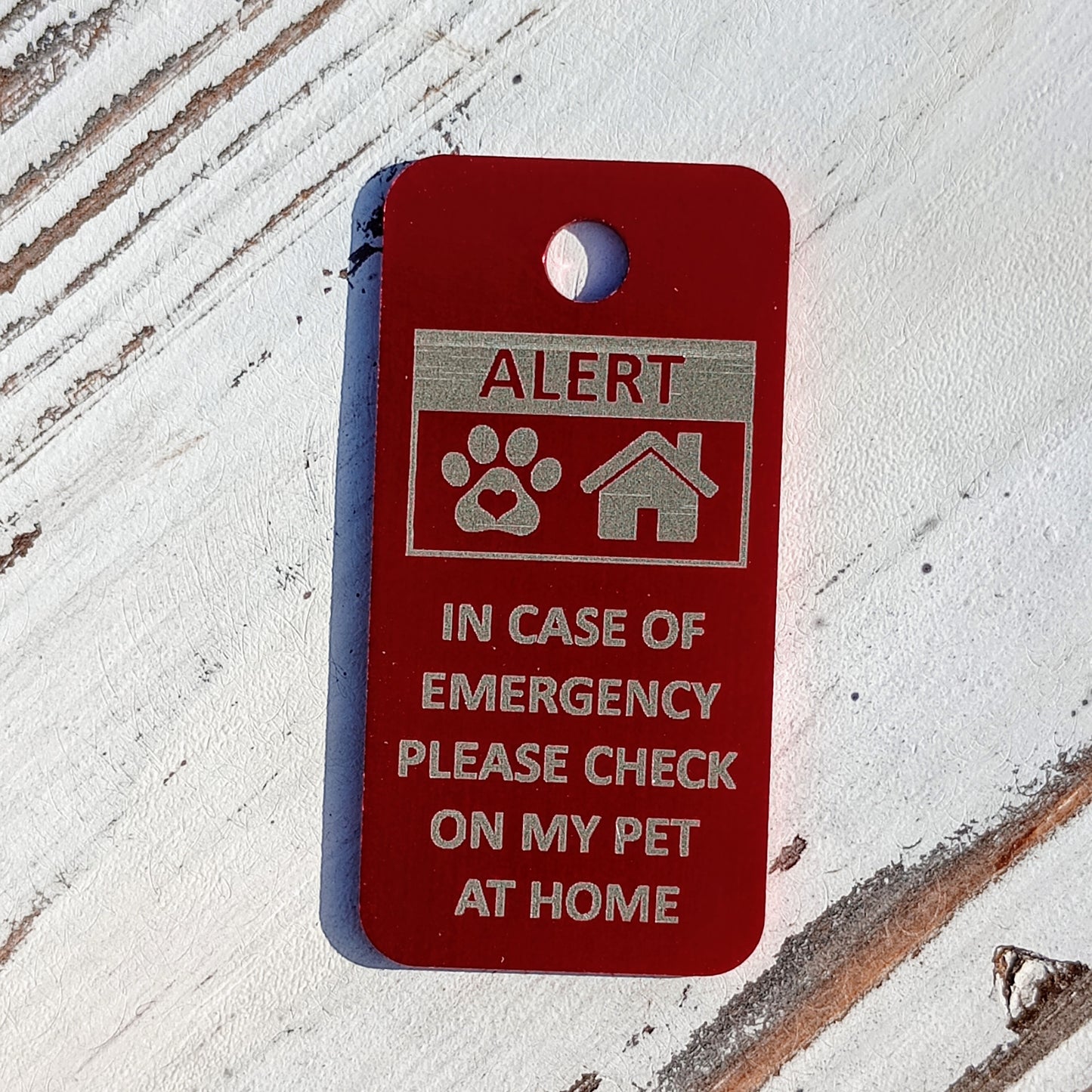 Red Rectangular "Please Check On My Pet" Tag