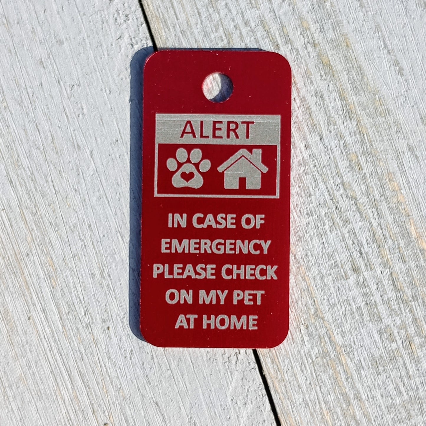 Red Rectangular "Please Check On My Pet" Tag