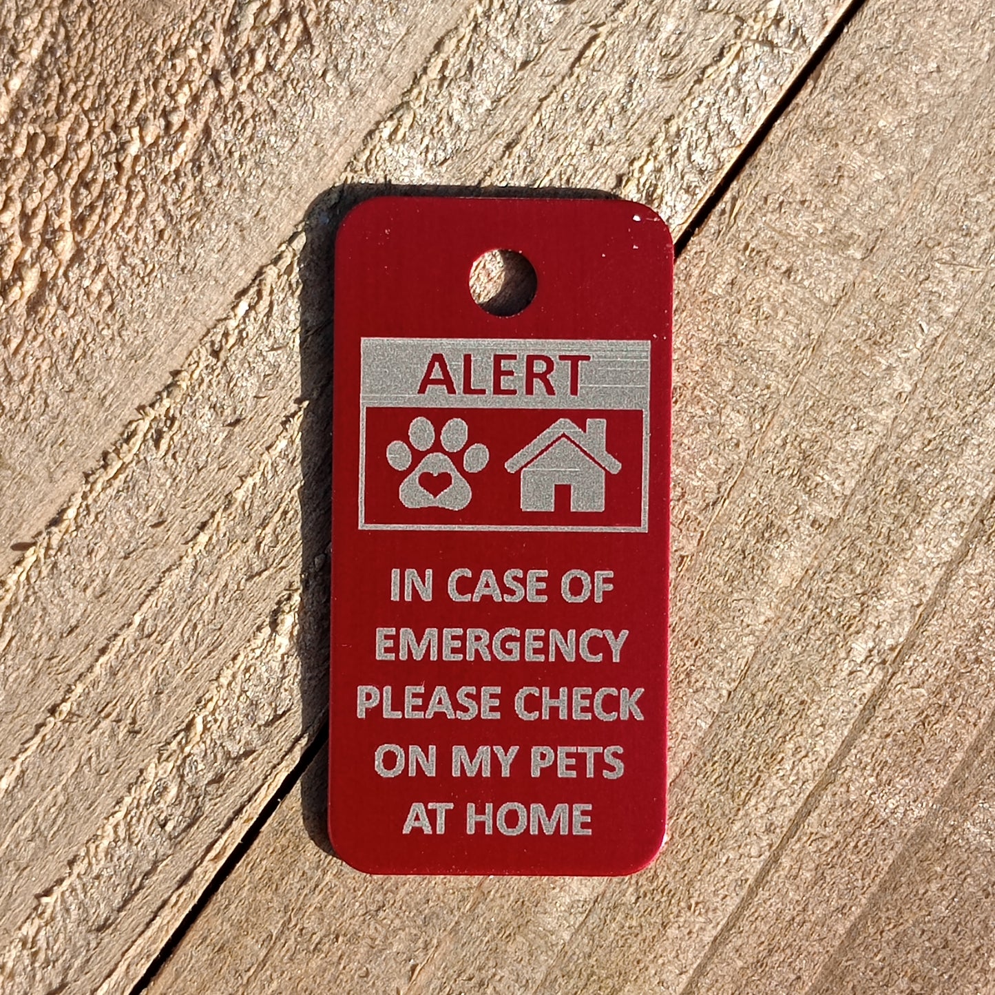 Red Rectangular "Please Check On My Pets" Tag