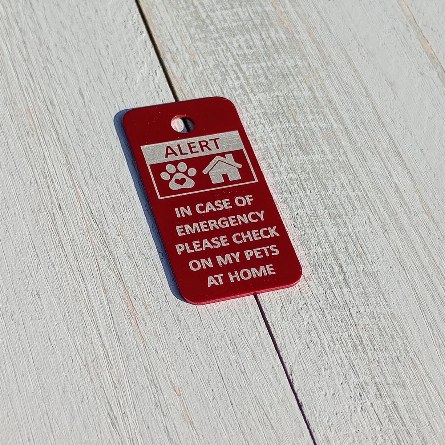 Red Rectangular "Please Check On My Pets" Tag