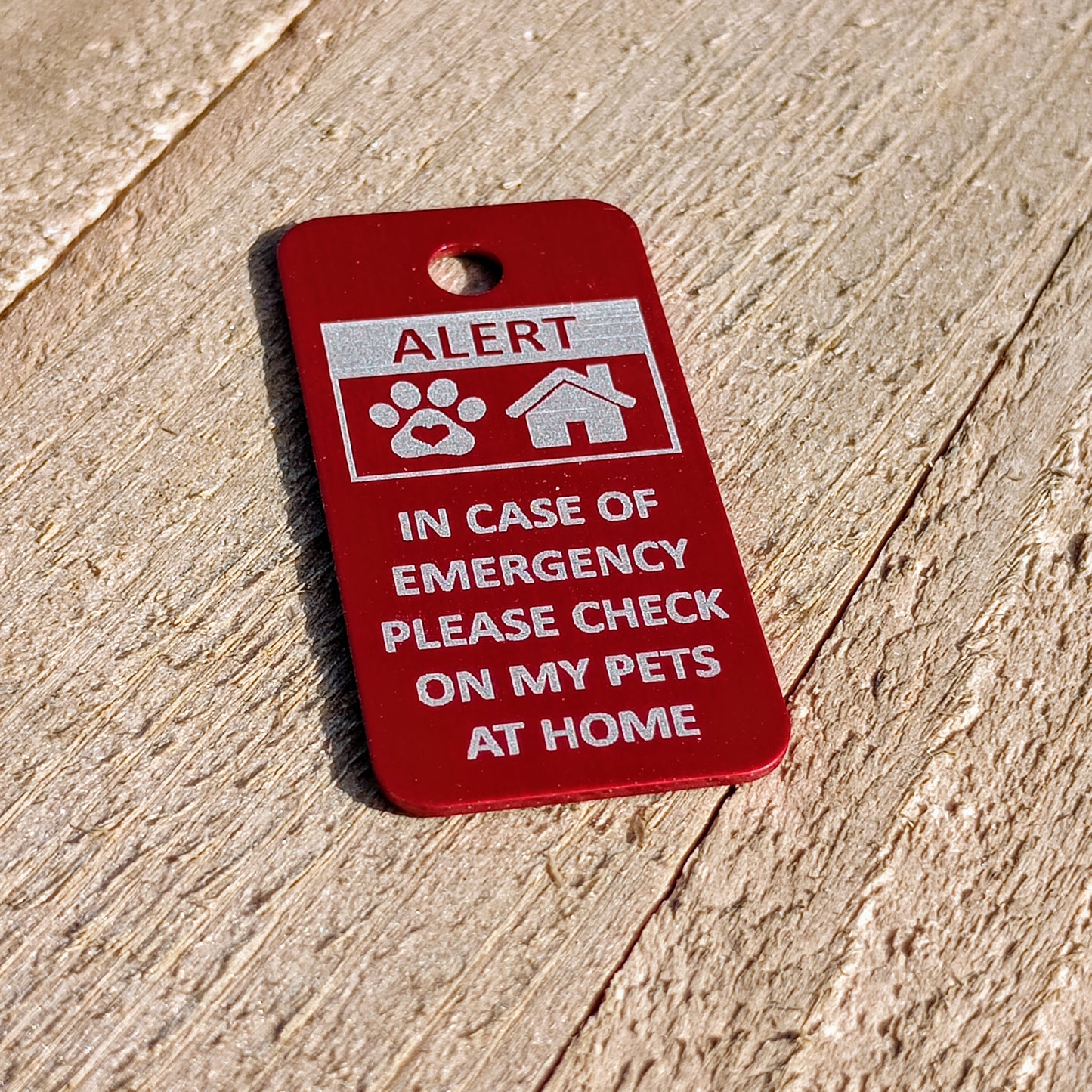 Red Rectangular "Please Check On My Pets" Tag
