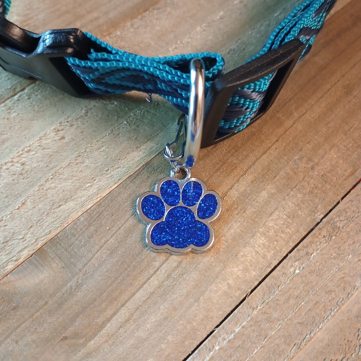 Dark Blue Glitter Paw Pet Tag (1 inch)