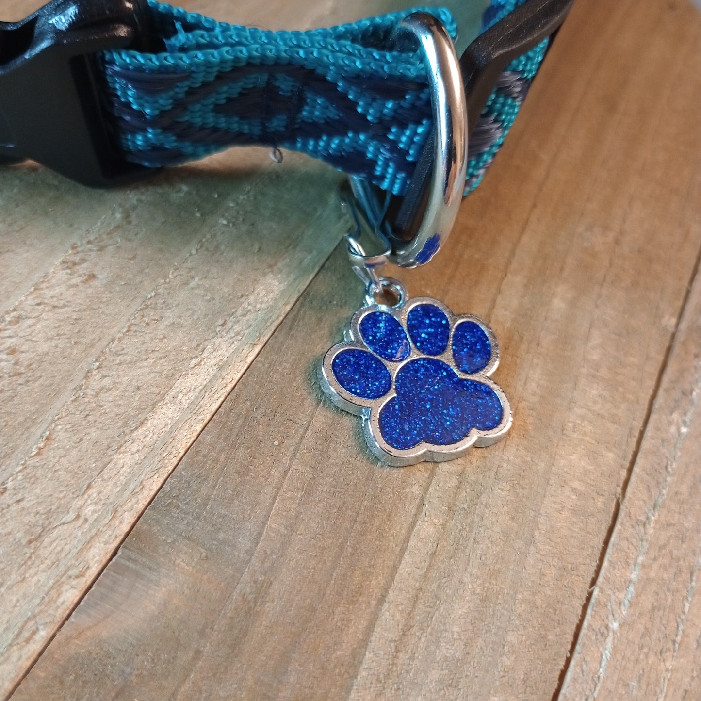 Dark Blue Glitter Paw Pet Tag (1 inch)