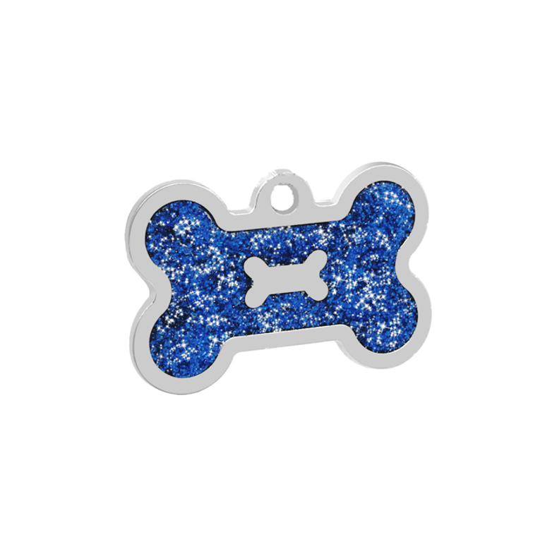 Blue Glitter Bone Shaped Pet Tag