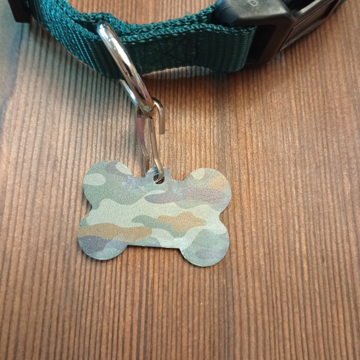 Darker Green Camo Bone Shaped Pet Tag.