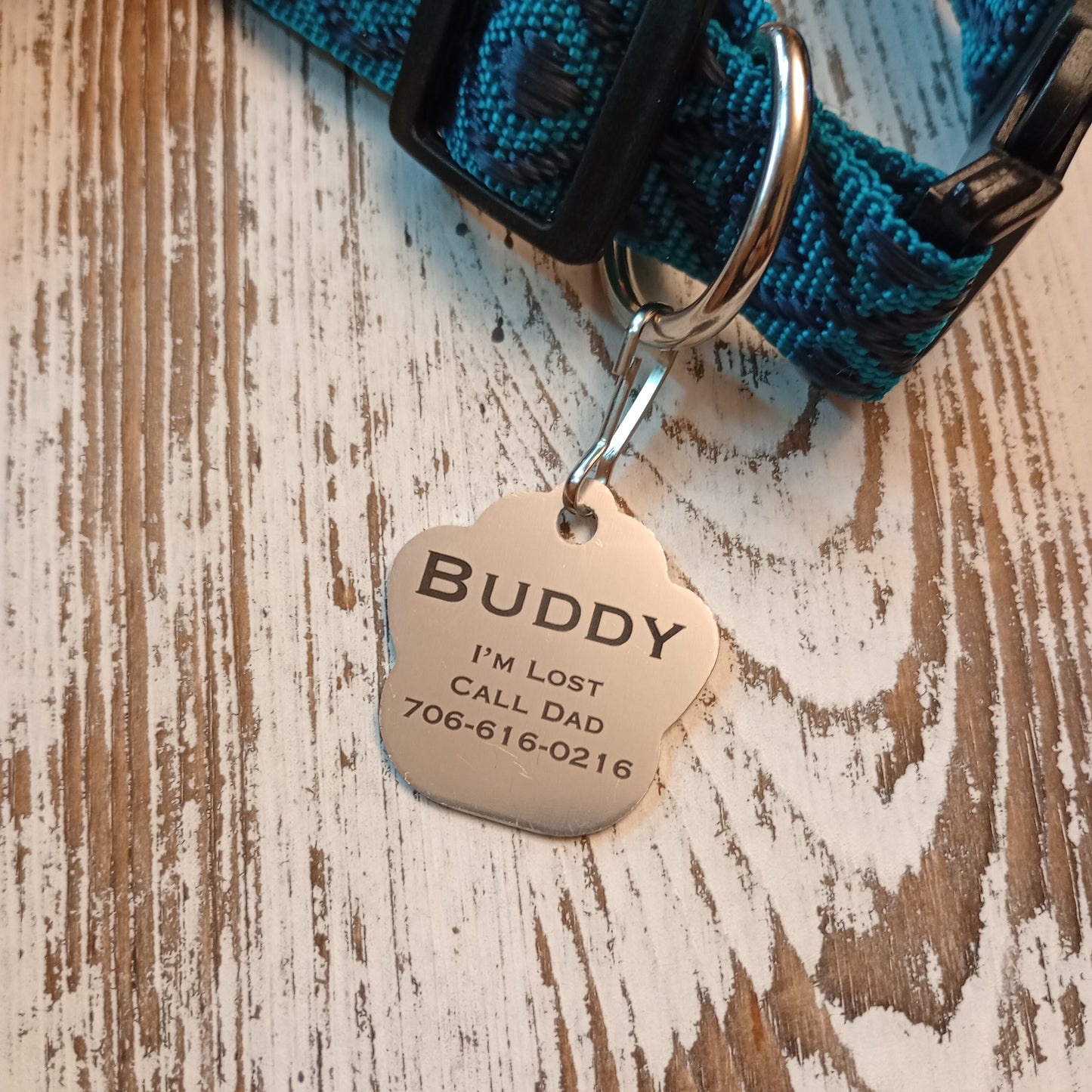 Silver Colored Large Paw Pet Tag (1.4 inch)