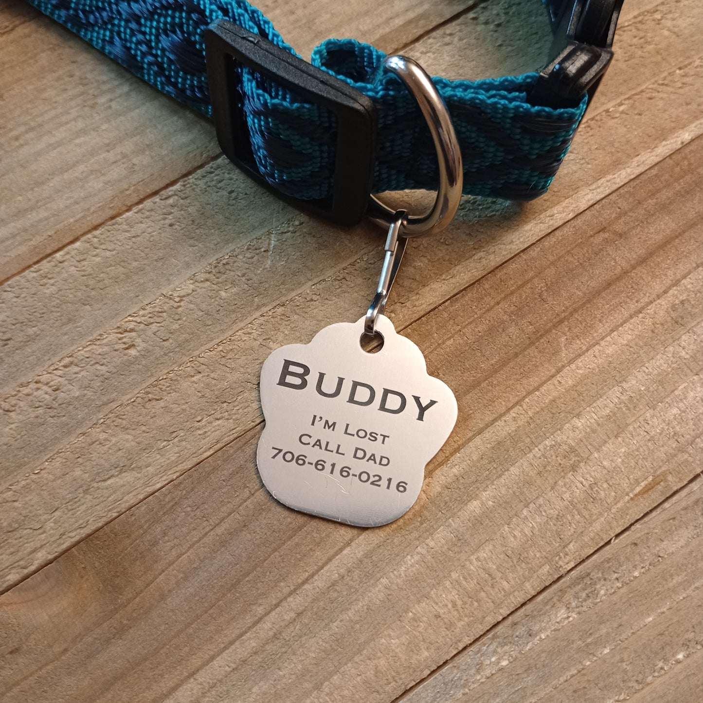 Silver Colored Large Paw Pet Tag (1.4 inch)