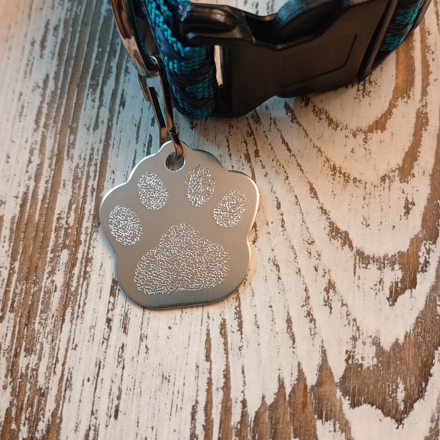 Silver Colored Large Paw Pet Tag (1.4 inch)