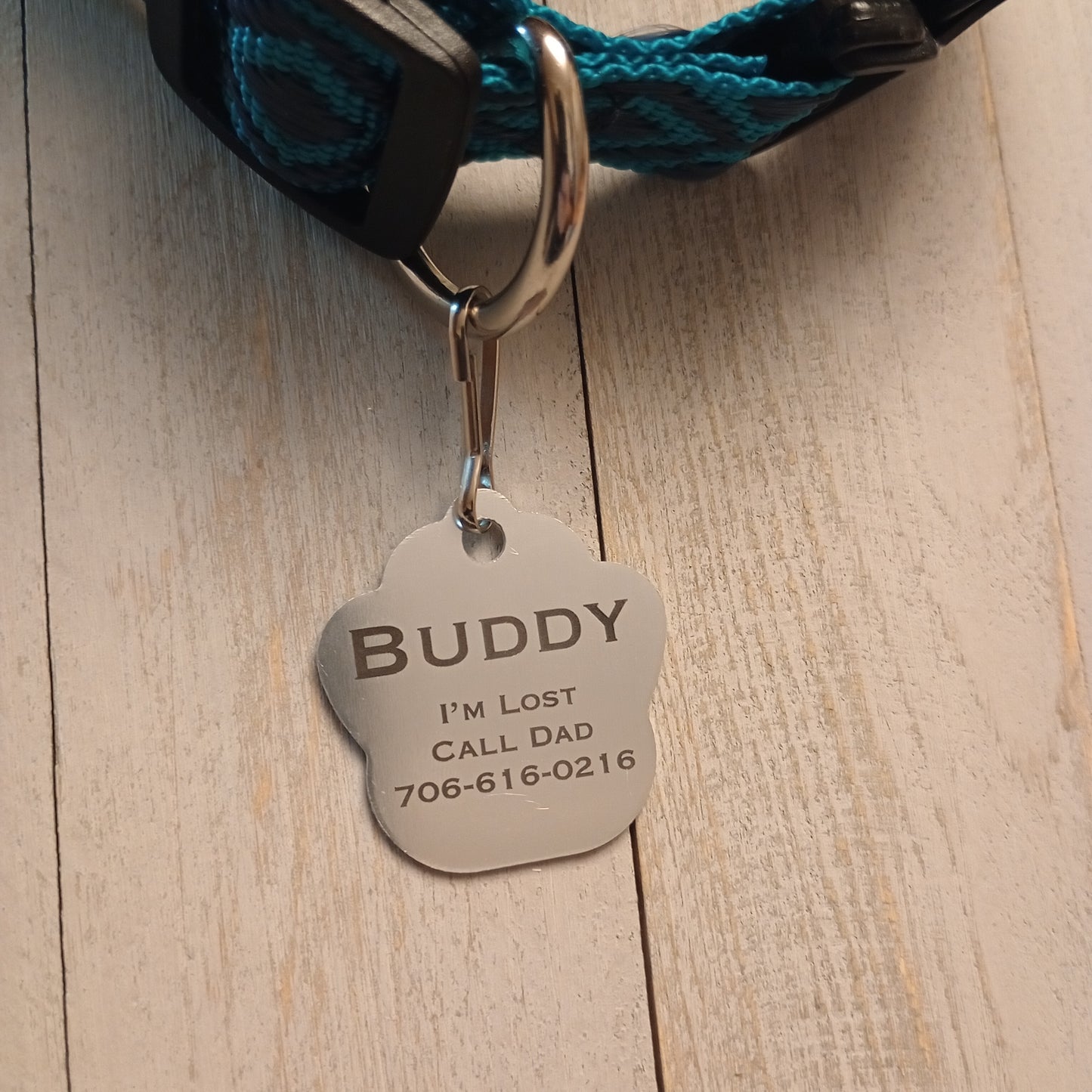 Silver Colored Large Paw Pet Tag (1.4 inch)