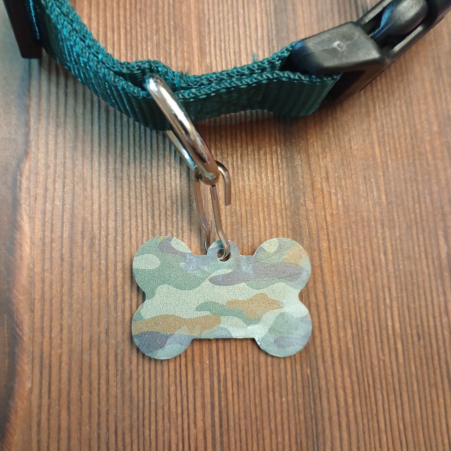 Darker Green Camo Bone Shaped Pet Tag.