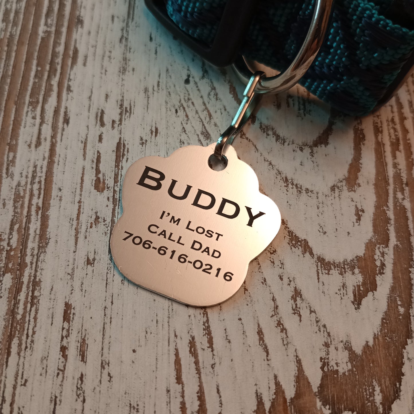 Silver Colored Large Paw Pet Tag (1.4 inch)