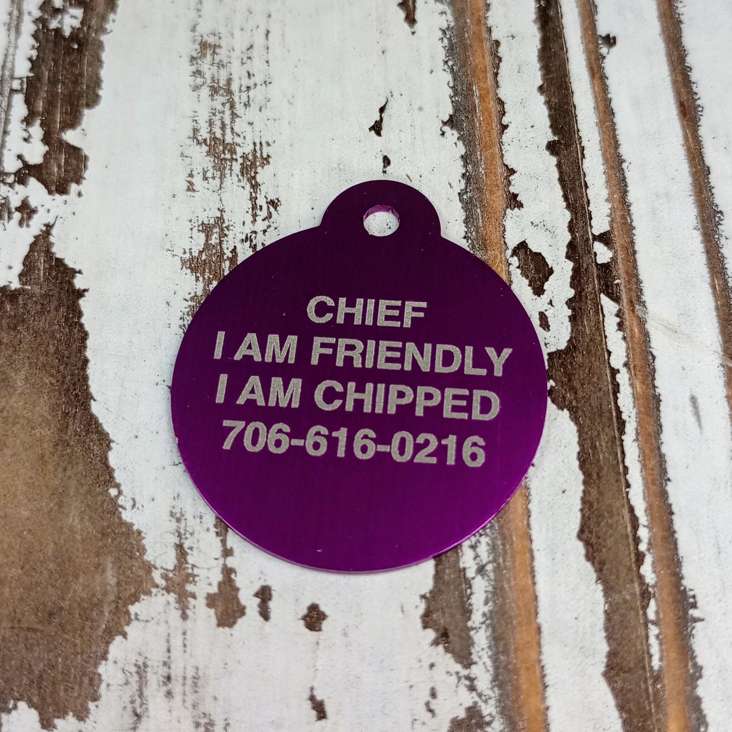 Purple Round Pet Tag 1.25 inch