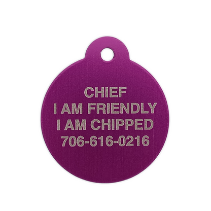 Purple Round Pet Tag 1.25 inch