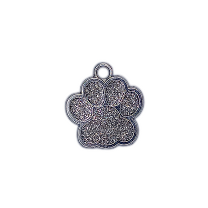 Silver Colored Glitter Paw Pet Tag (1 inch)