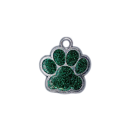 Emerald Green Glitter Paw Pet Tag (1 inch)