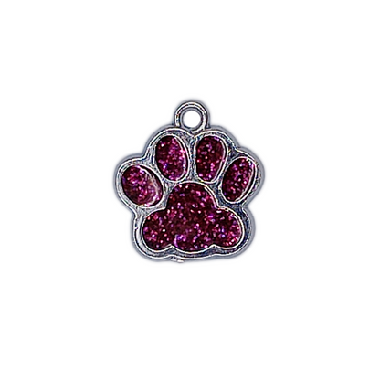 Dark Pink Glitter Paw Pet Tag (.7 inch)