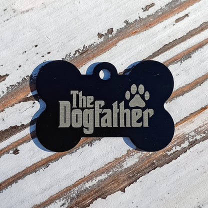 Black Bone Shaped "The Dogfather" Pet Tag