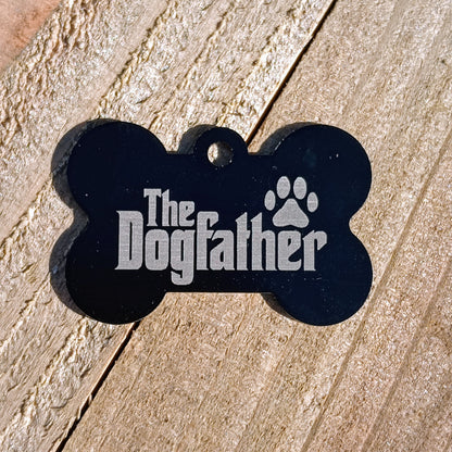 Black Bone Shaped "The Dogfather" Pet Tag