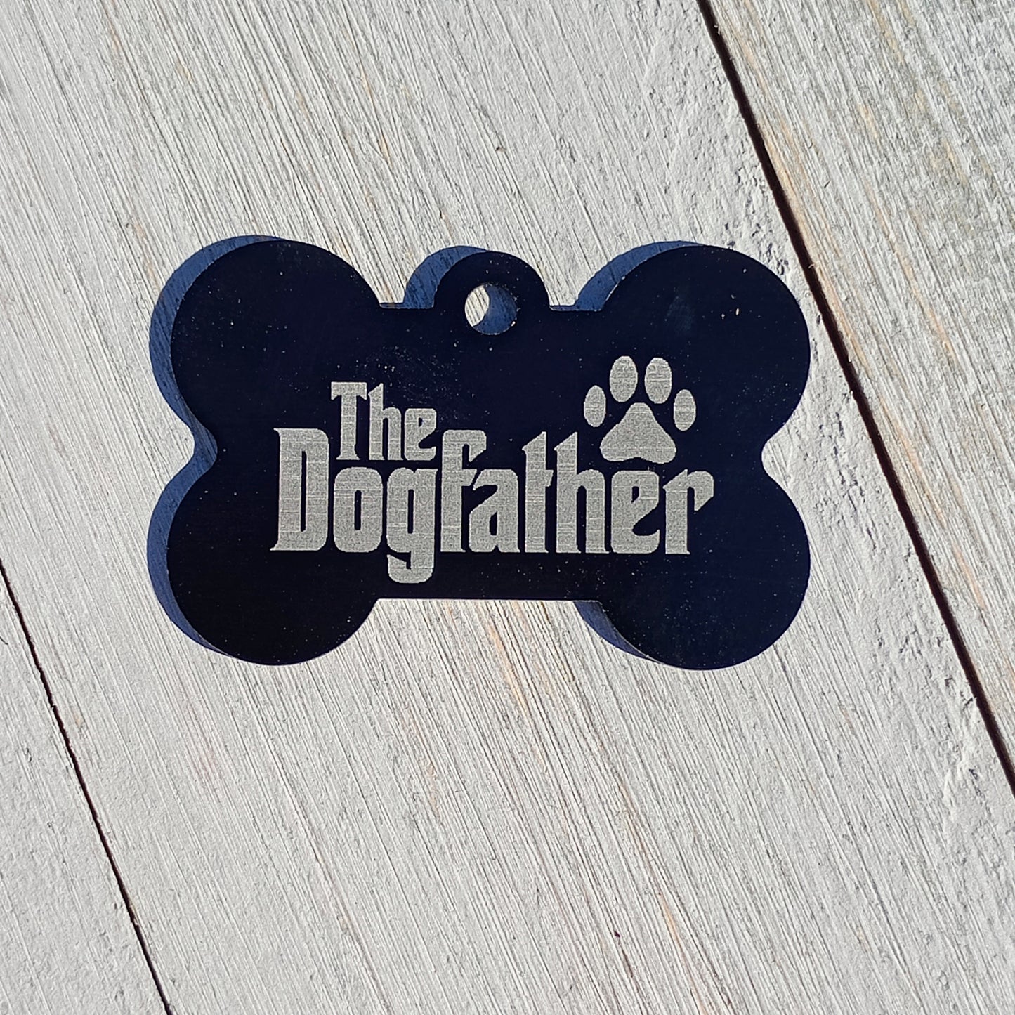 Black Bone Shaped "The Dogfather" Pet Tag