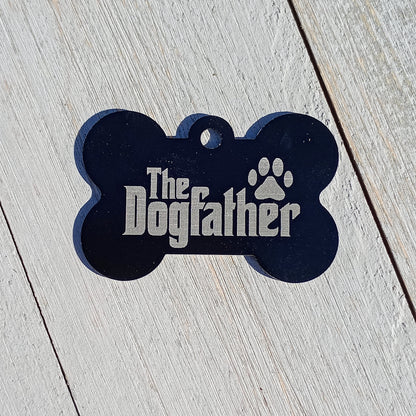 Black Bone Shaped "The Dogfather" Pet Tag