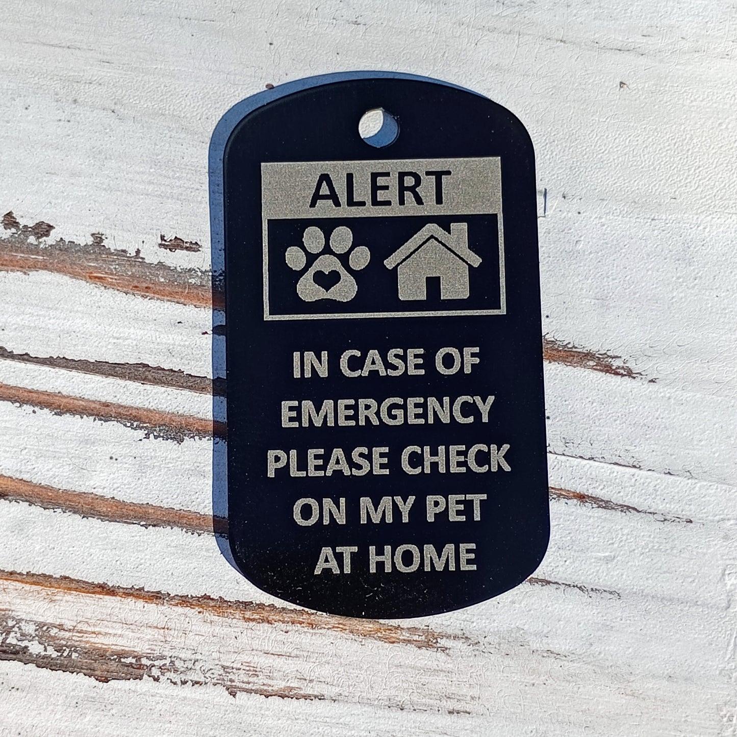 Black Military Style "Please Check On My Pet" Tag