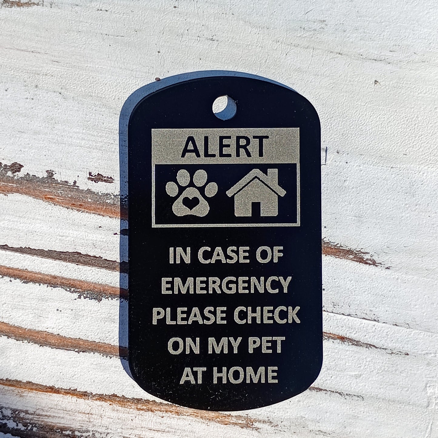 Black Military Style "Please Check On My Pet" Tag