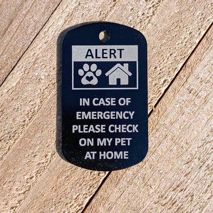 Black Military Style "Please Check On My Pet" Tag