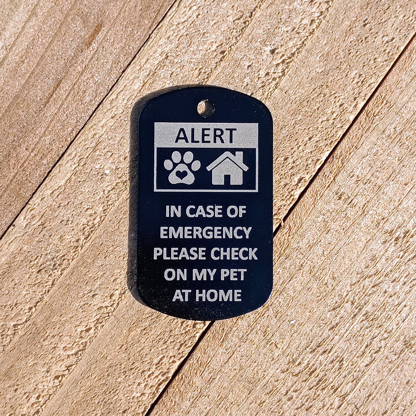 Black Military Style "Please Check On My Pet" Tag