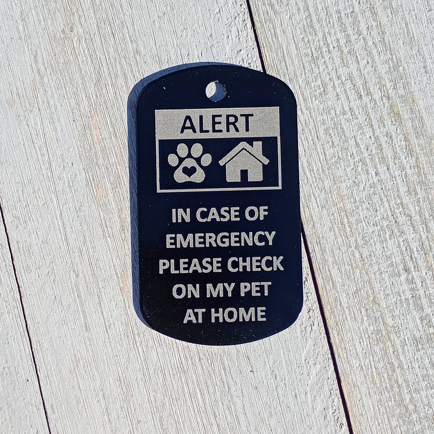 Black Military Style "Please Check On My Pet" Tag