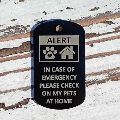 Black Military Style "Please Check On My Pets" Tag