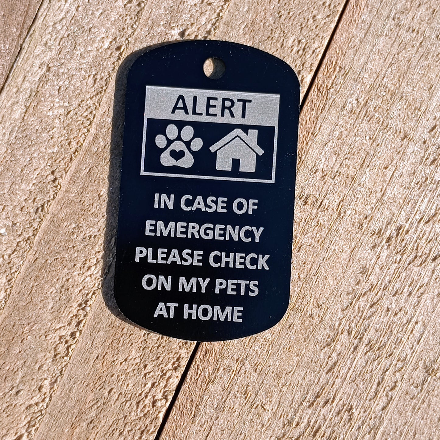 Black Military Style "Please Check On My Pets" Tag