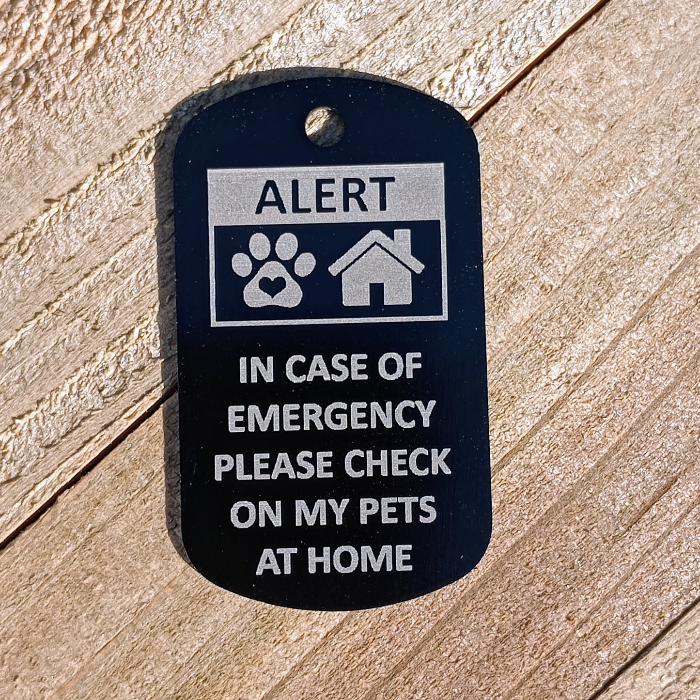 Black Military Style "Please Check On My Pets" Tag