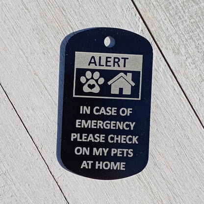 Black Military Style "Please Check On My Pets" Tag