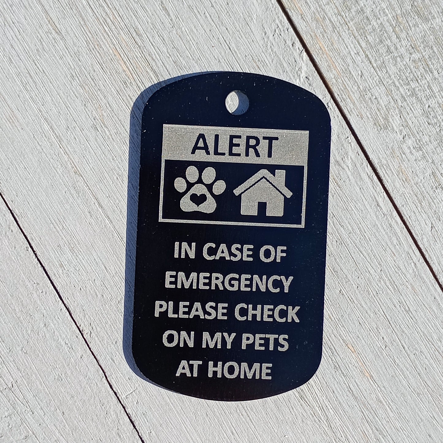 Black Military Style "Please Check On My Pets" Tag