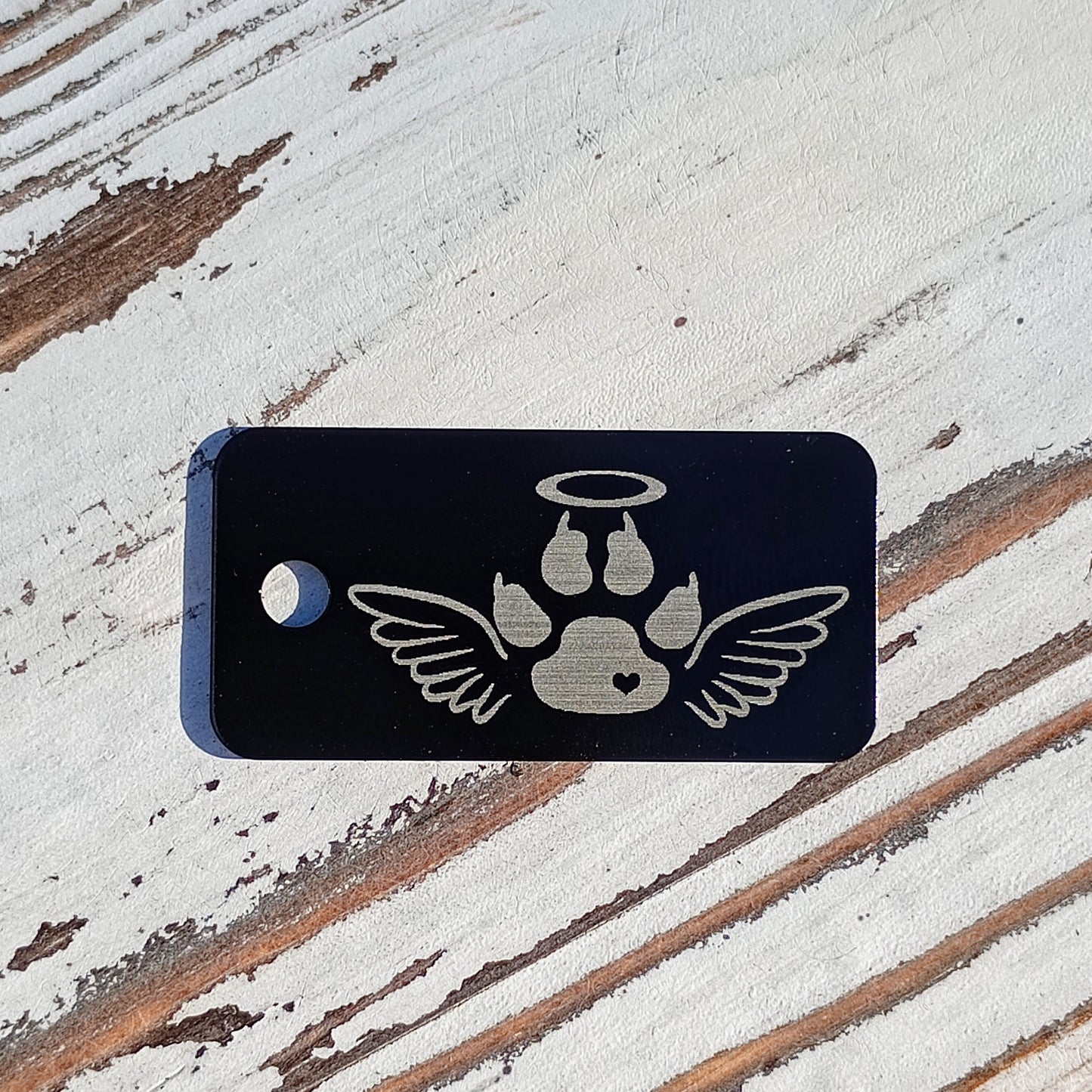 Black Rectangular Angel Cat Tag