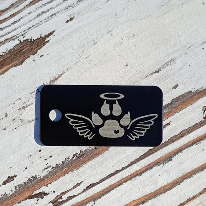 Black Rectangular Angel Cat Tag