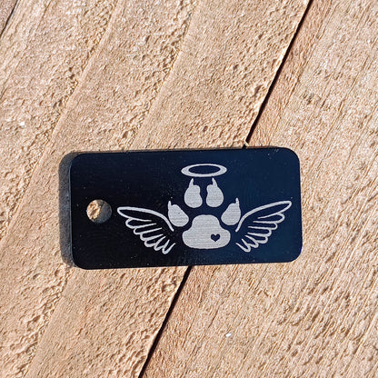 Black Rectangular Angel Cat Tag