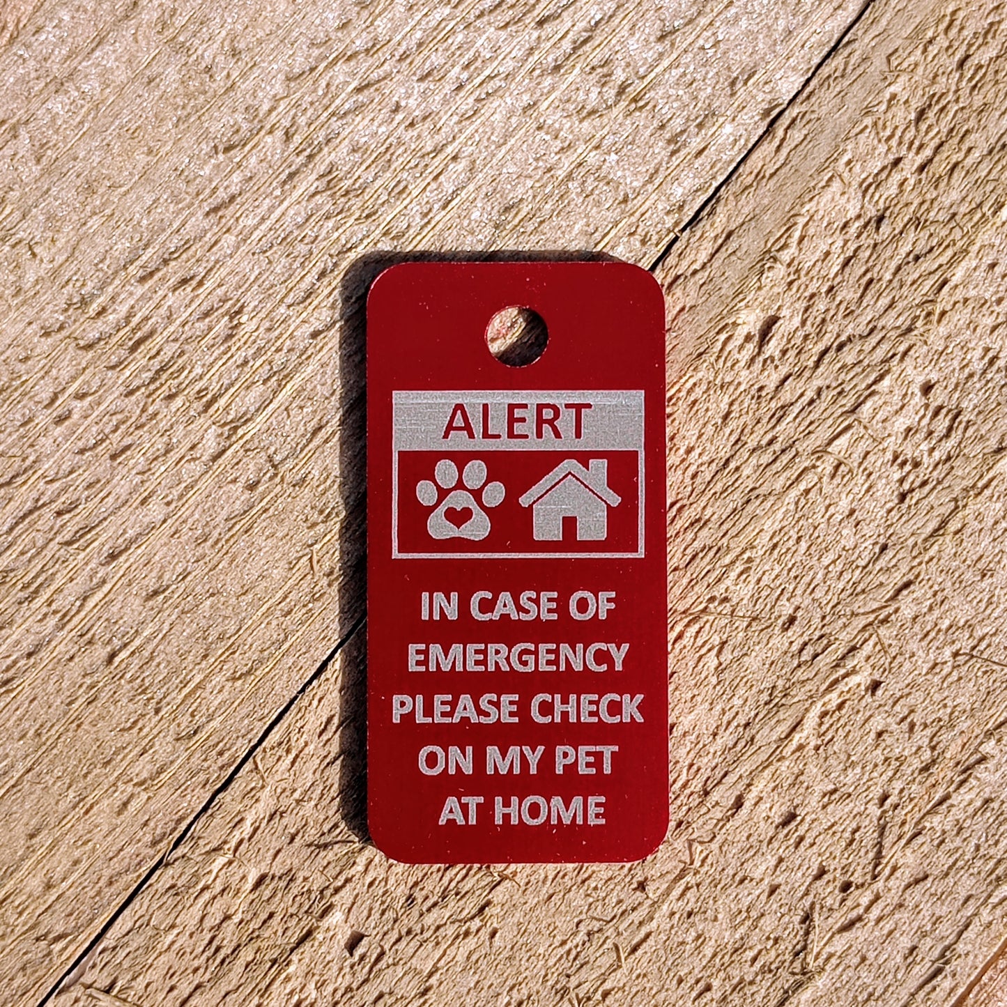 Red Rectangular "Please Check On My Pet" Tag