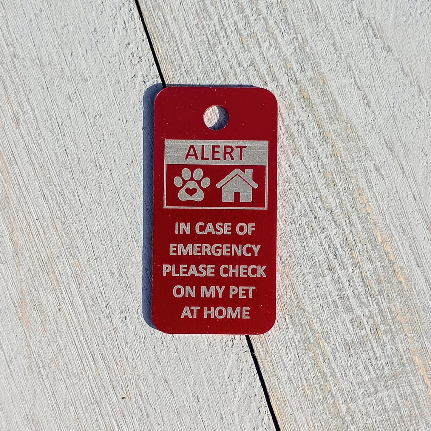 Red Rectangular "Please Check On My Pet" Tag