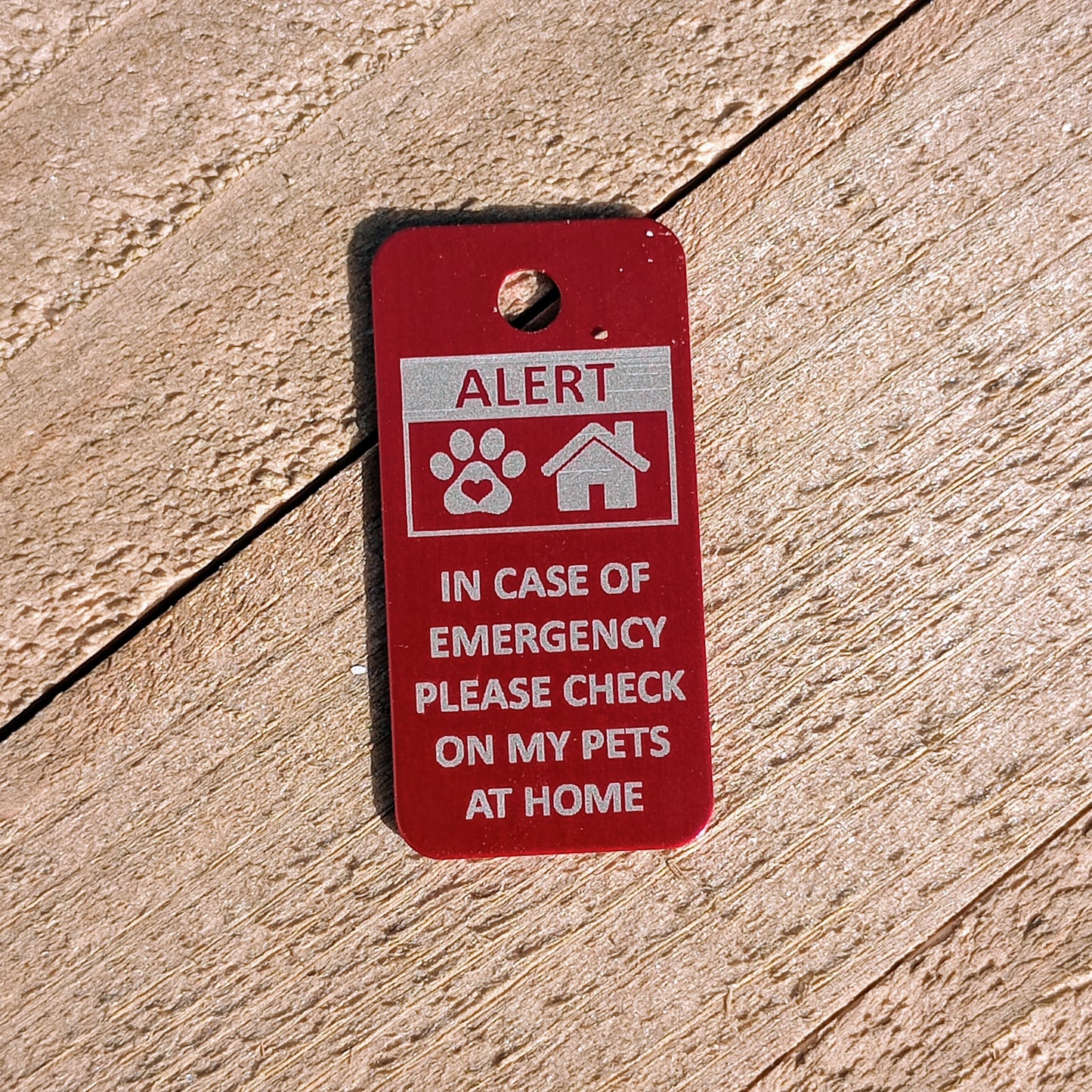 Red Rectangular "Please Check On My Pets" Tag