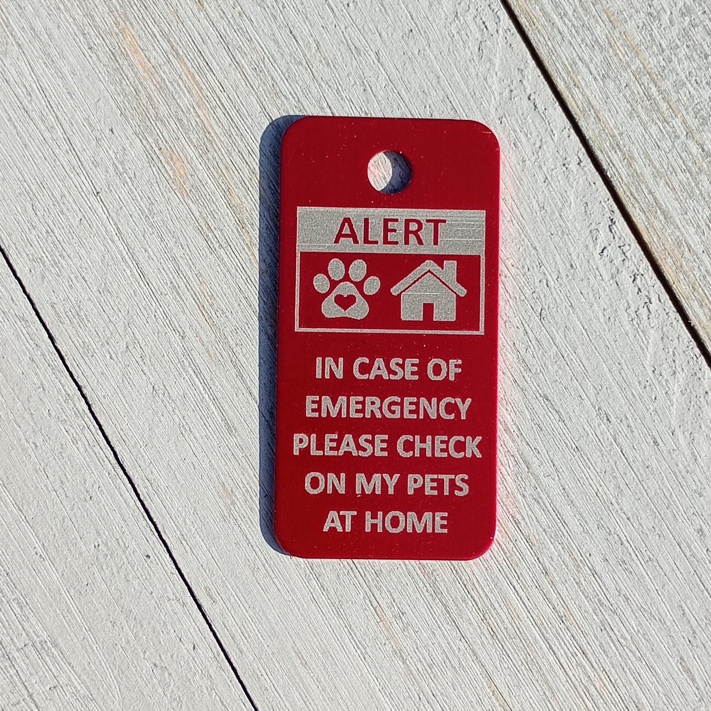 Red Rectangular "Please Check On My Pets" Tag