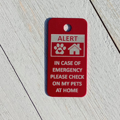 Red Rectangular "Please Check On My Pets" Tag