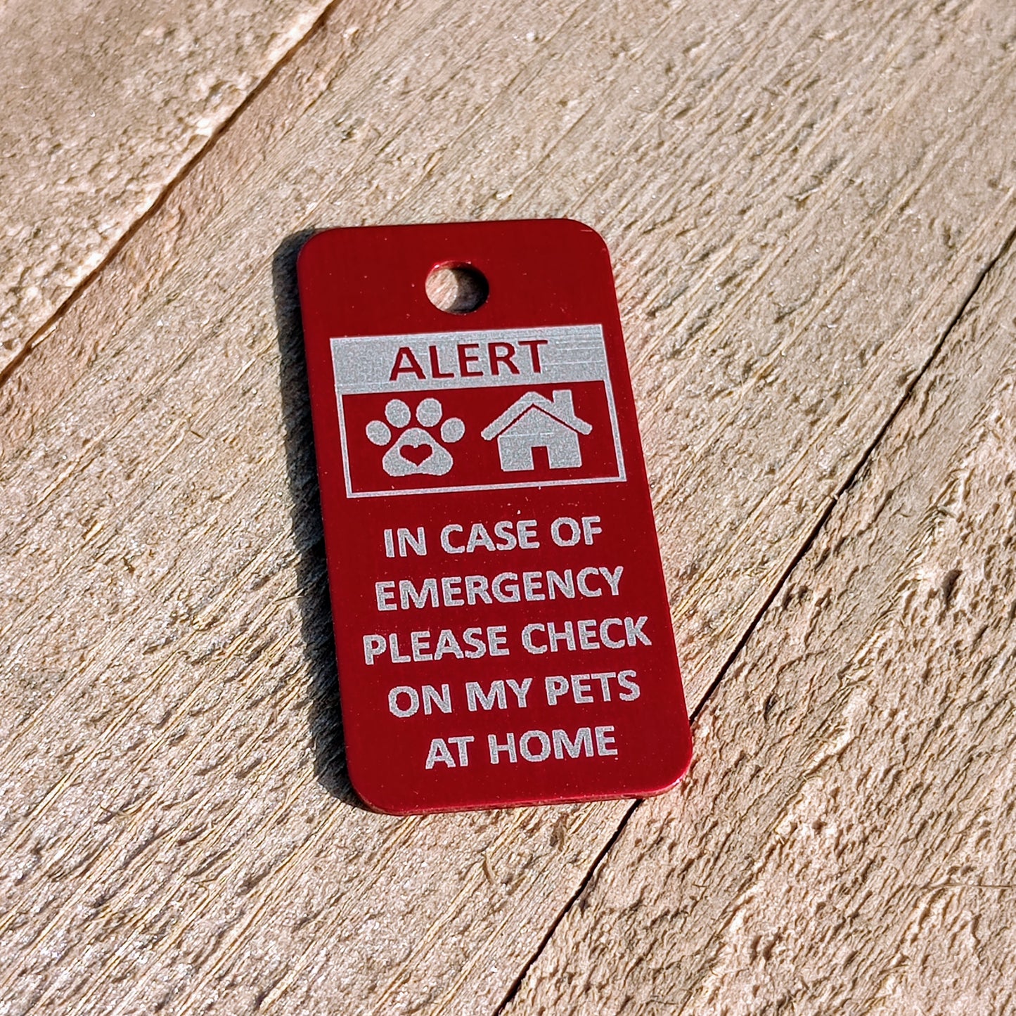 Red Rectangular "Please Check On My Pets" Tag