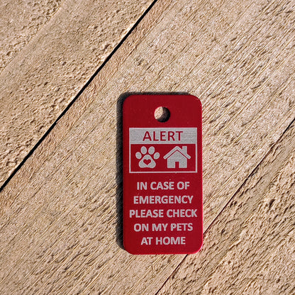 Red Rectangular "Please Check On My Pets" Tag