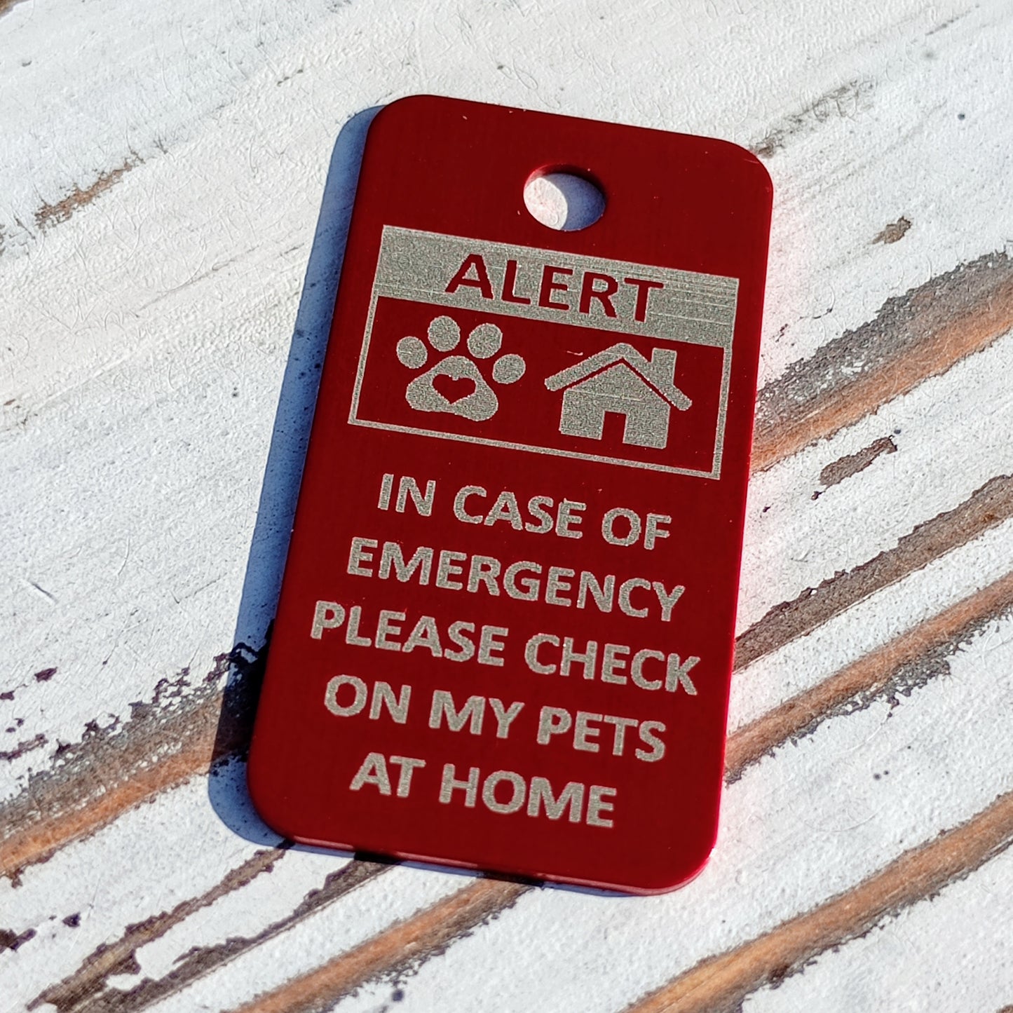 Red Rectangular "Please Check On My Pets" Tag