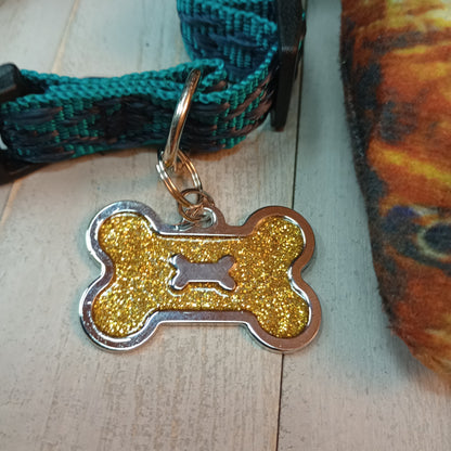 Yellow Glitter Bone Shaped Pet Tag